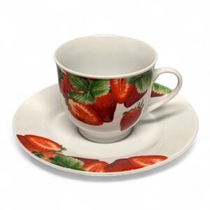 Mini Tea Cup And Saucer Set With Strawberry 🍓 Pattern Perfect For A Tea Party